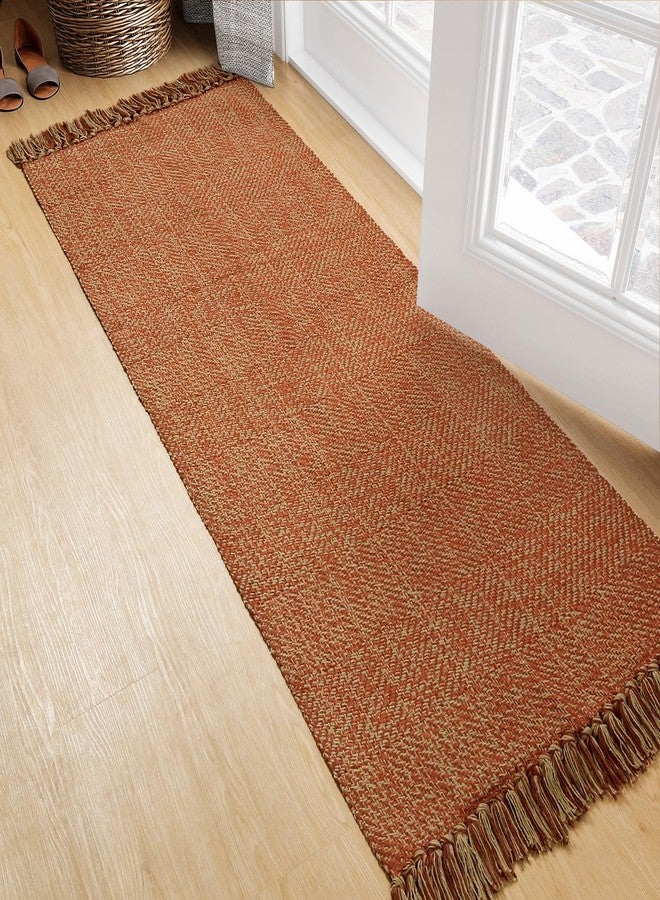 Collive Hallway Runner Rug, 2' x 5' Soft Washable Kitchen Runner Rug, Terracotta Contemporary Modern Laundry Room Rugs Indoor Hand-Woven Cotton Carpet for Bedroom Entryway Front Door - Image 1